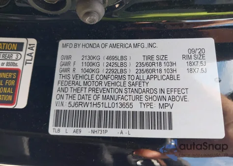 2020 Honda Cr-V 2Wd Ex z USA, uszkodzony, nr VIN 5J6RW1H51LL013655